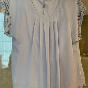 Sioni Light Lavender Pleated Cap-Sleeve Top with Stud Trim